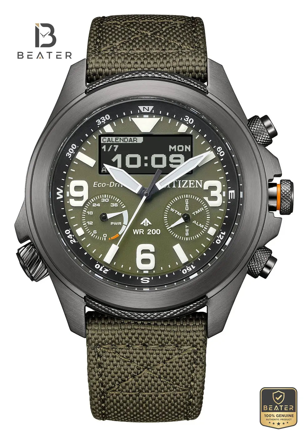 Citizen JV1005-02W Men's Sport Nylon Strap Watch Front Dial View - Beater