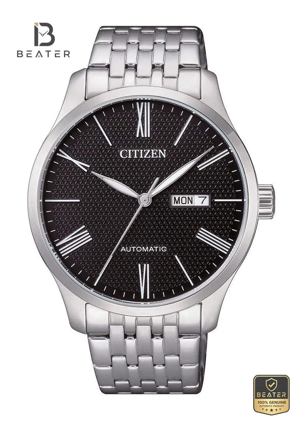 CITIZEN NH8350-59E Men's Black Dial Stainless Steel Bracelet Watch Front View - Beater