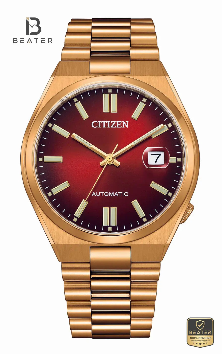 Citizen NJ0153-82X Men's Scarlet Red Dial Stainless Steel Bracelet Watch Front View - Beater
