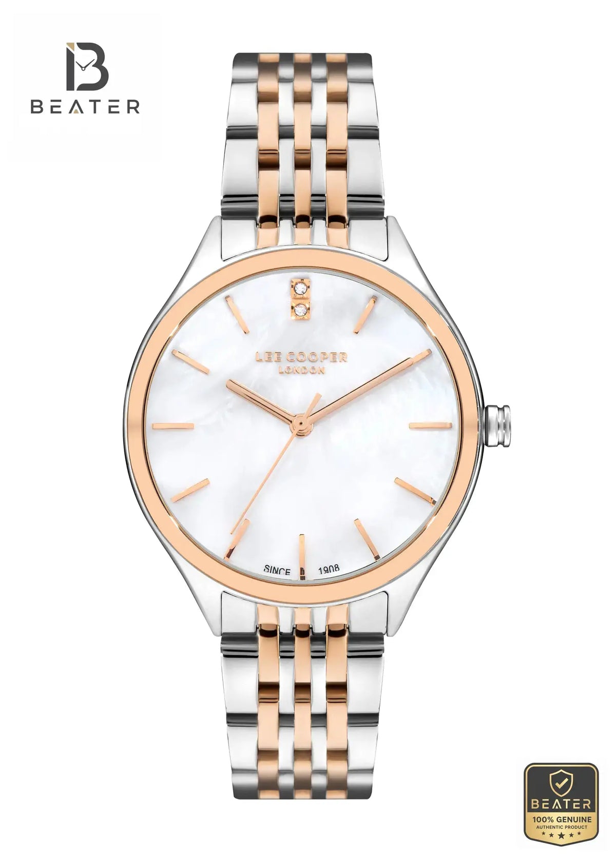 Lee Cooper LC07821.520 Women's White Mop Metal Strap Watch Front Dial View - Beater