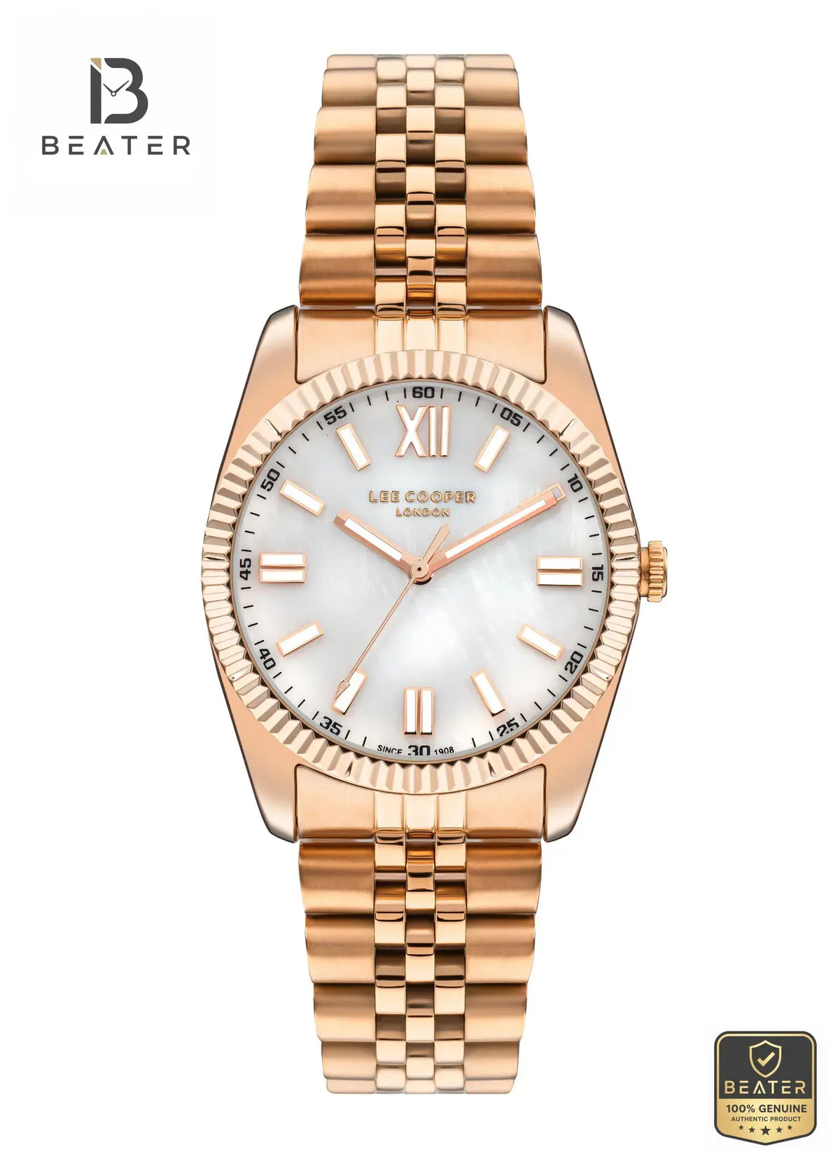 Lee Cooper LC07824.420 Women's Rose Gold Metal Strap Watch Front Dial View - Beater
