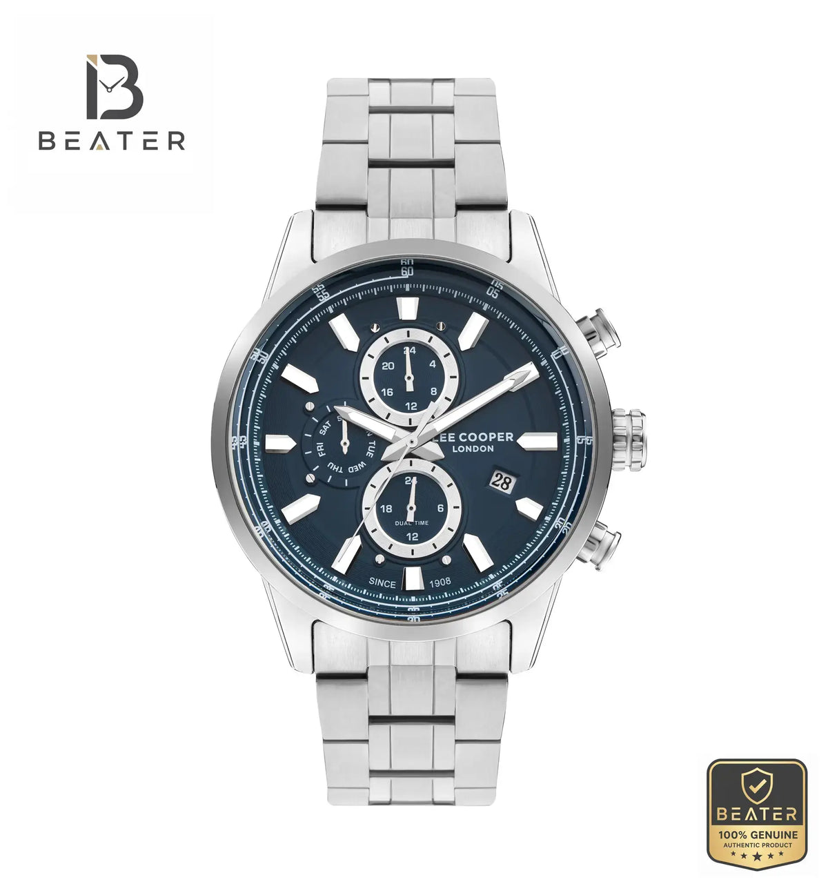Lee Cooper LC07836.390 Men's Blue Dial Metal Strap Watch Front View - Beater