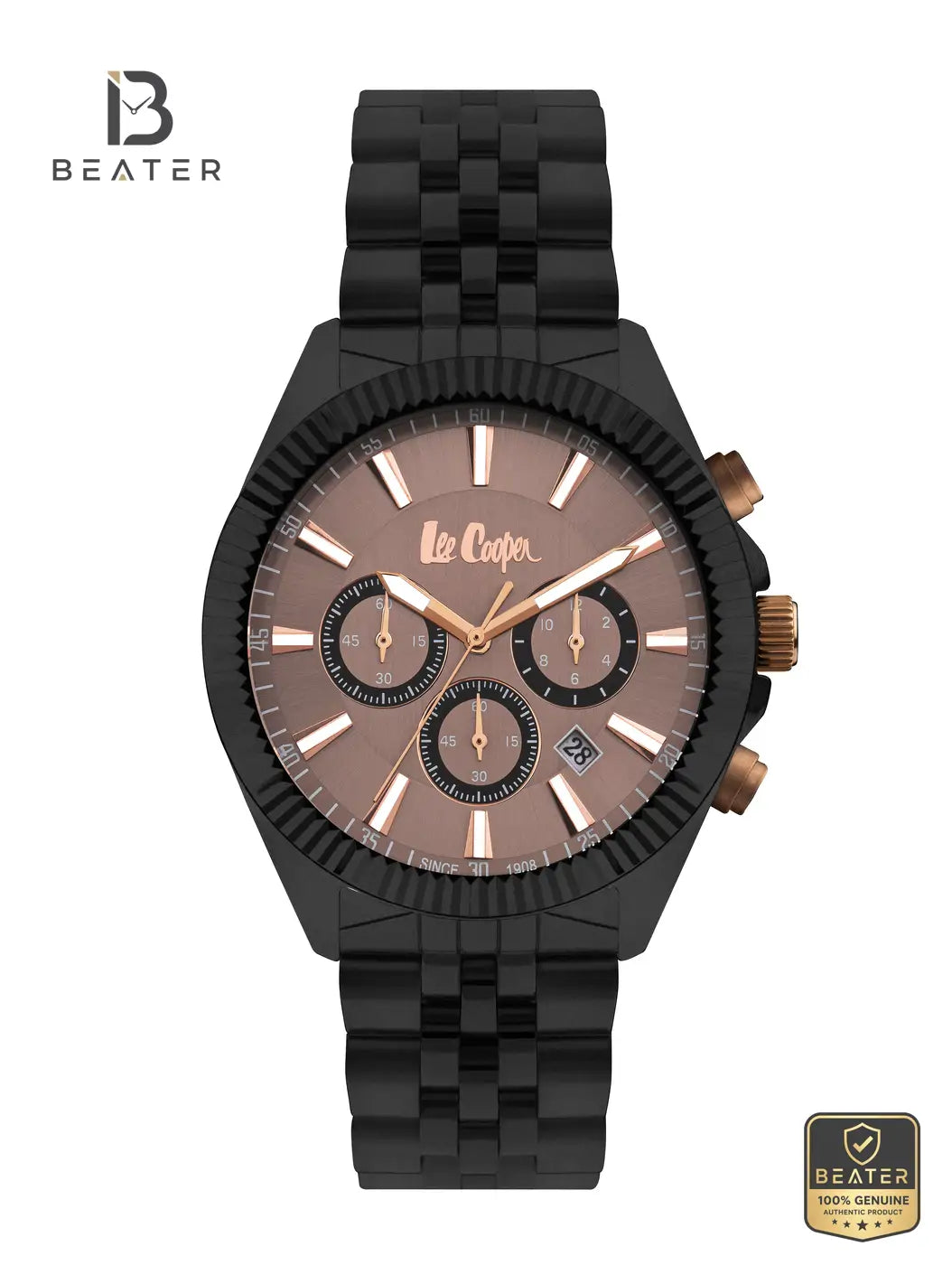Lee Cooper LC07838.640 Men's Brown Dial Black Bracelet Watch Front View - Beater
