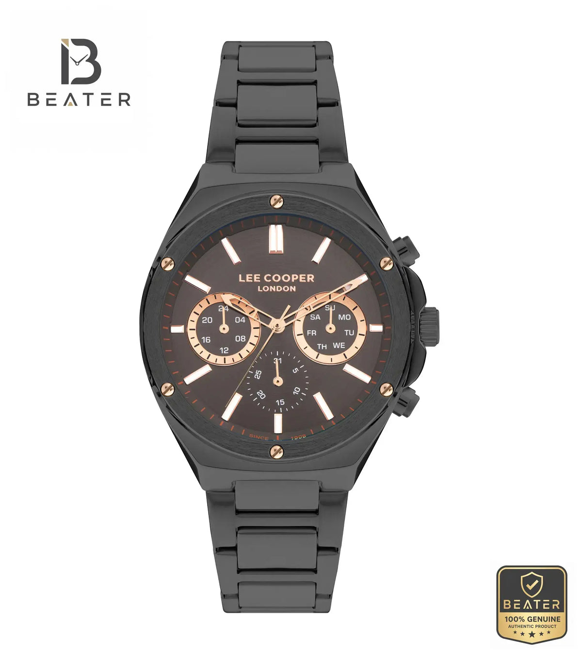 Lee Cooper LC07845.060 Men's Grey Dial Metal Strap Watch Front View - Beater