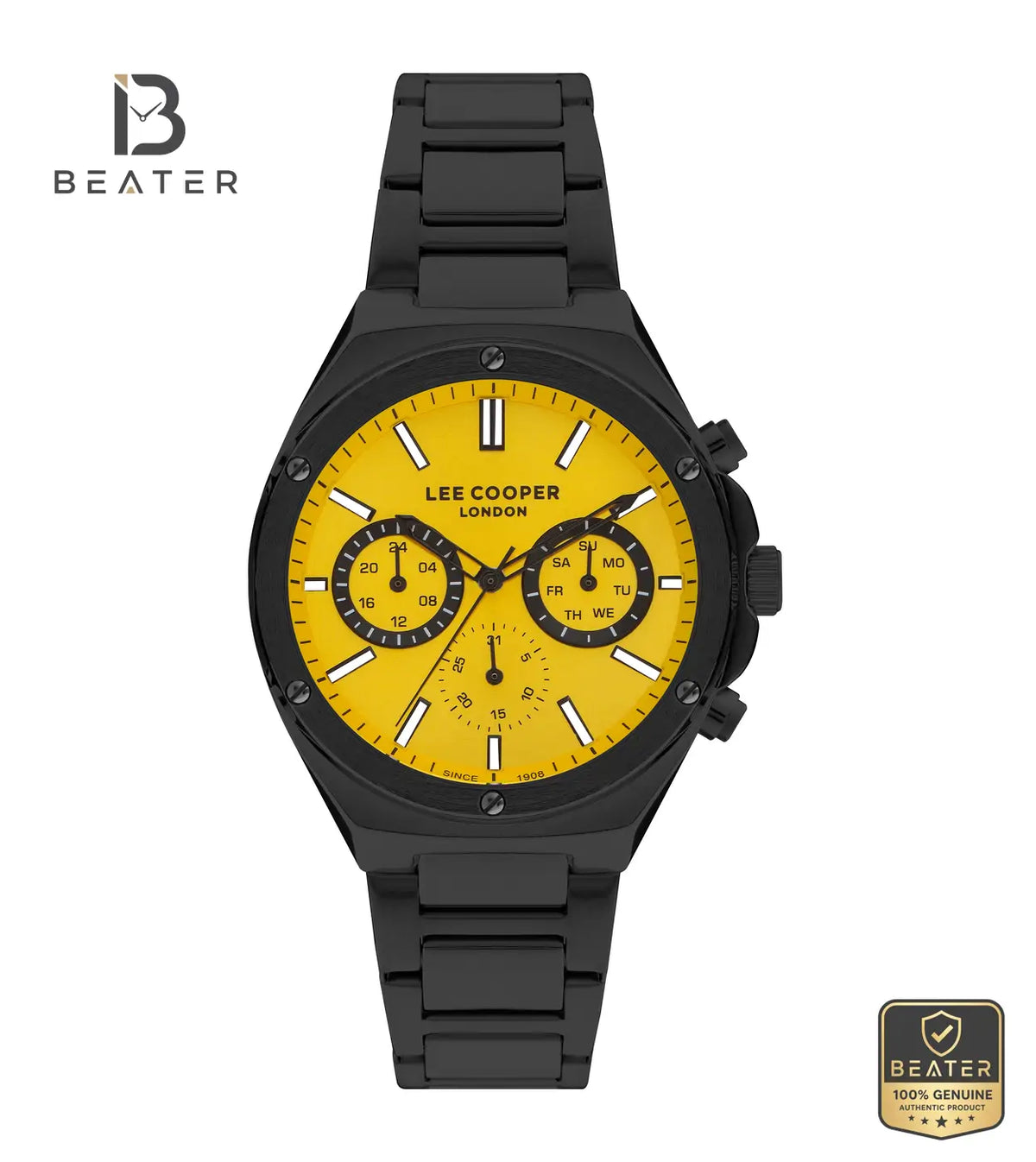 Lee Cooper LC07845.610 Men's Yellow Dial Metal Strap Watch Front Dial View - Beater