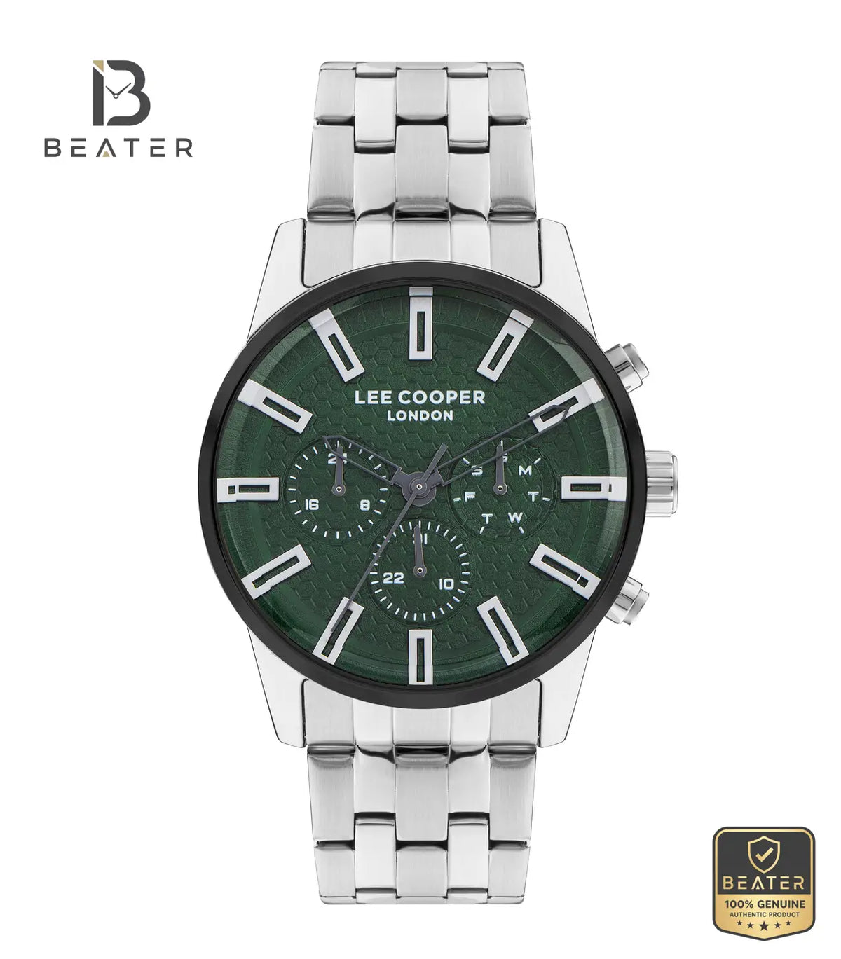 Lee Cooper LC07879.370 Men's Green Dial Stainless Steel Strap Watch Front Dial View - Beater Main image