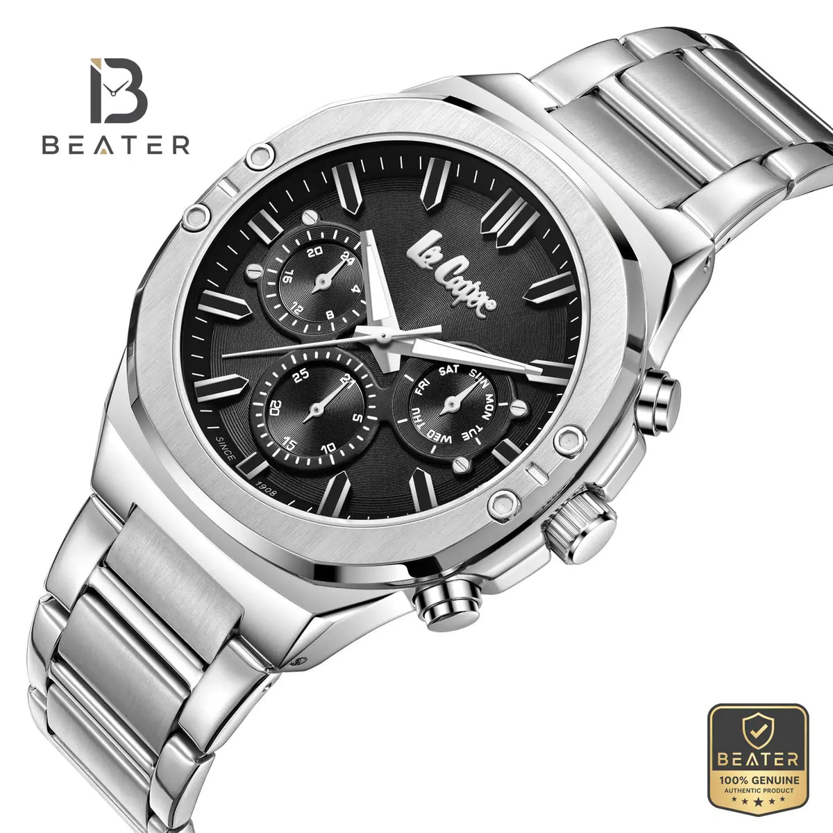 Lee Cooper LC07991.350 Men's Black Dial Silver Case & Bezel Profile - Beater