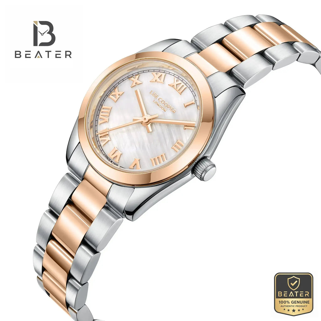 Lee Cooper LC08190.520 Silver Rose Gold Metal Band Case Profile - Beater