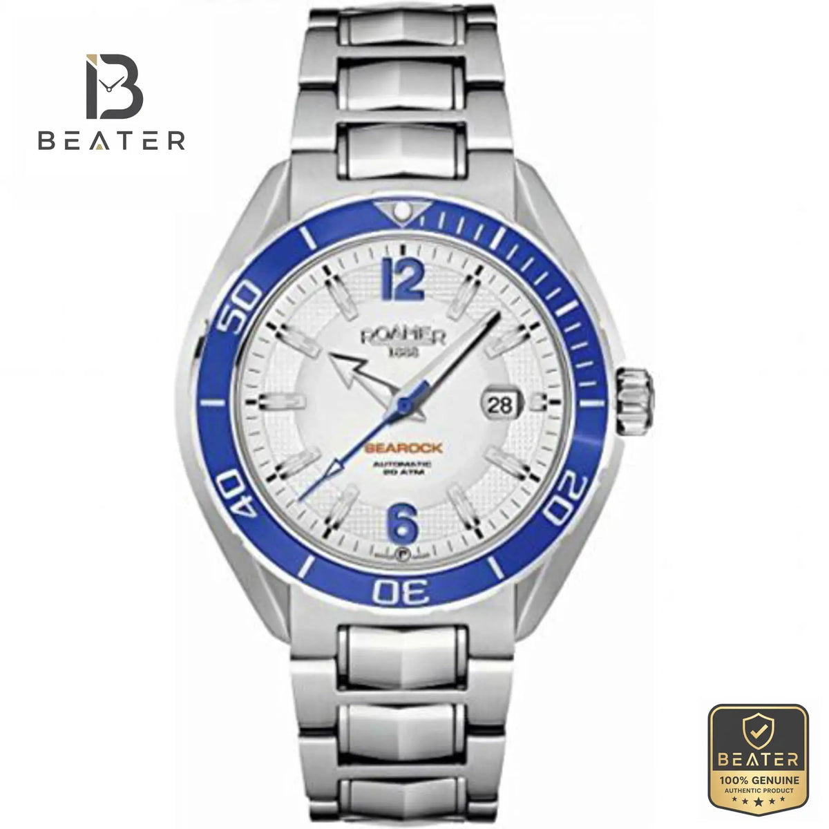 Roamer 211633-41-14-20 Men's White Dial Stainless Steel Bracelet Watch Front View - Beater Main image