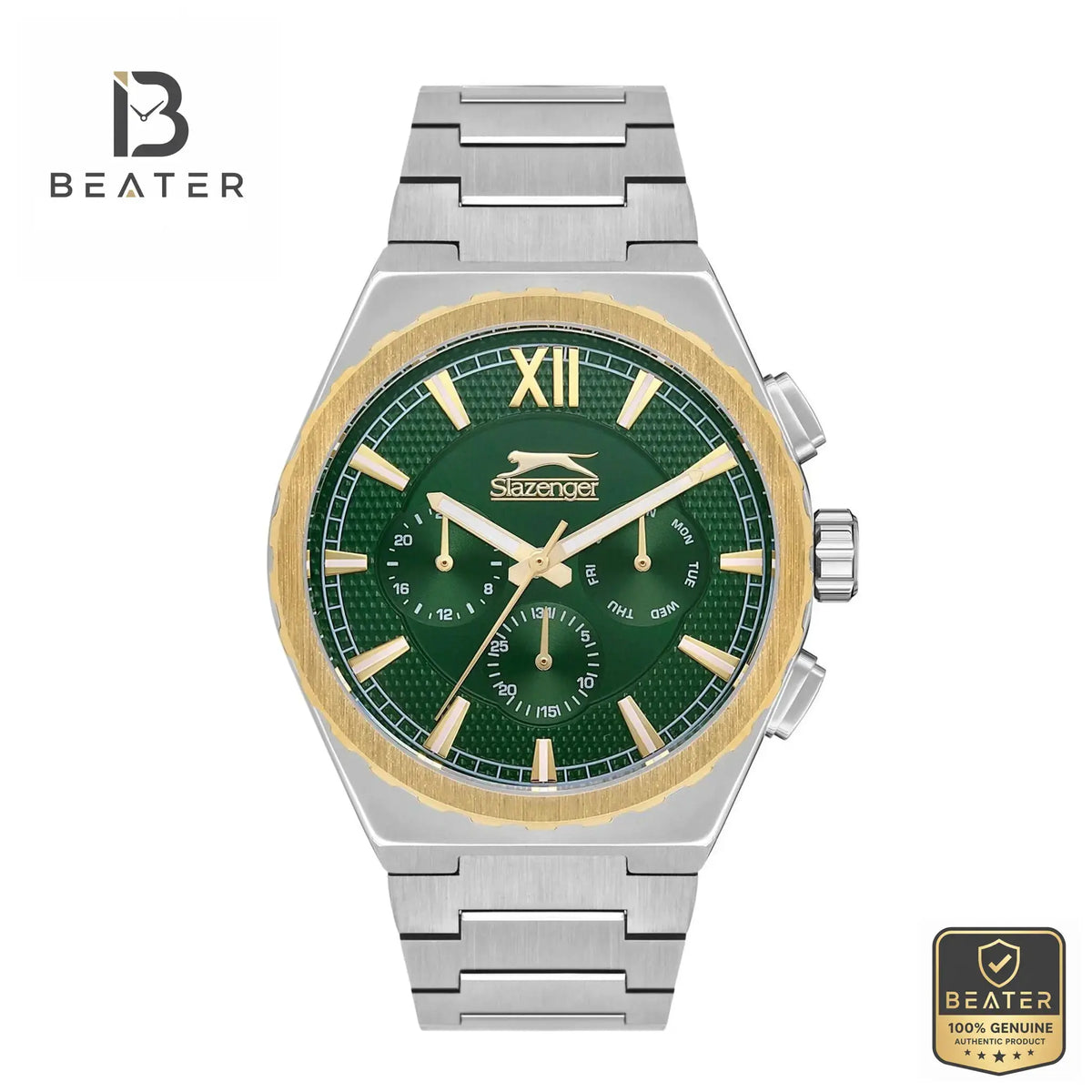 Slazenger SL.09.2128.2.04 Men's Green Dial Steel Watch Front View - Beater