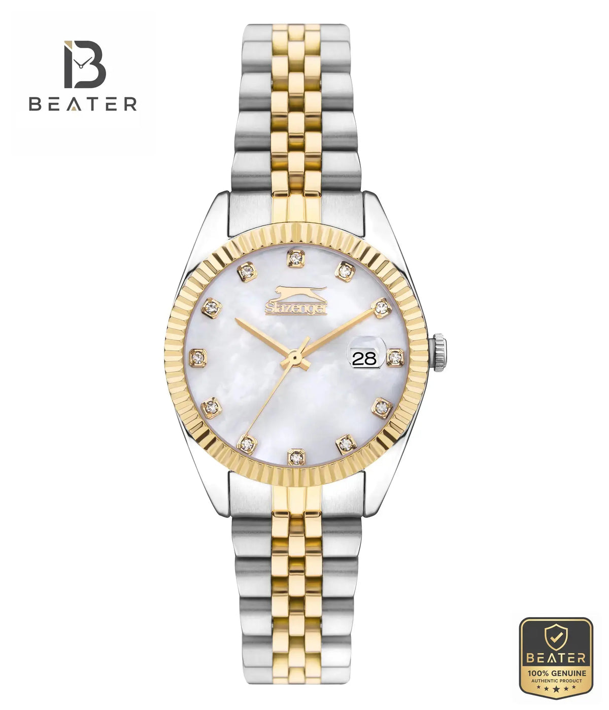 Slazenger SL.09.2240.3.02 Women's White MOP Metal Strap Watch Front Dial View - Beater Main image