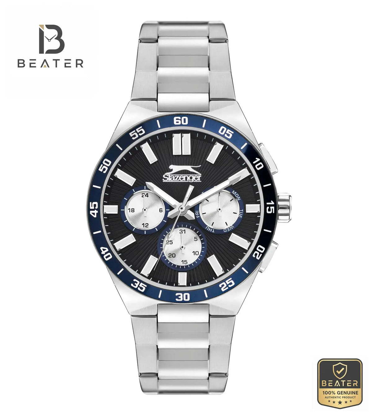 Slazenger SL.09.2285.2.01 Men's black dial metal watch front view - Beater