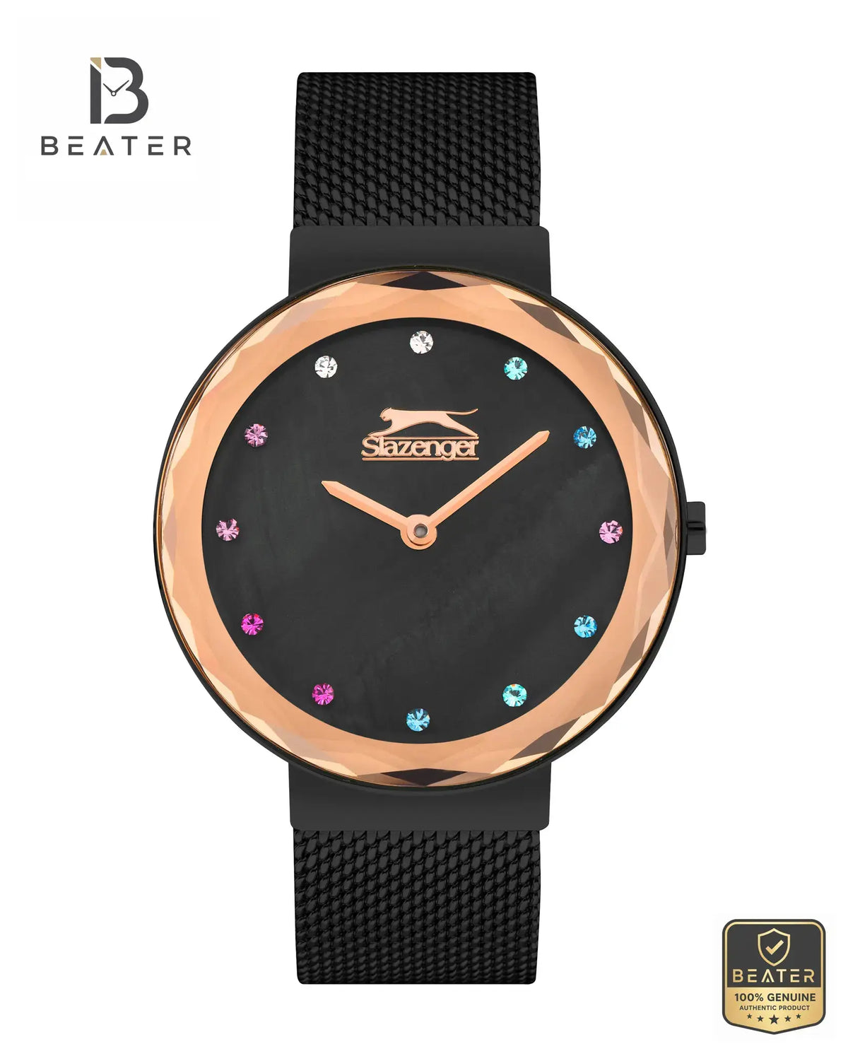 Slazenger SL.09.2296.3.04 Women's Black MOP Mesh Watch Front Dial View - Beater
