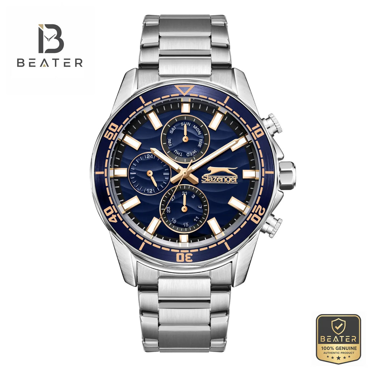 Slazenger SL.9.2396.2.03 Men's Dark Blue Dial Stainless Steel Bracelet Watch Front View - Beater Main image