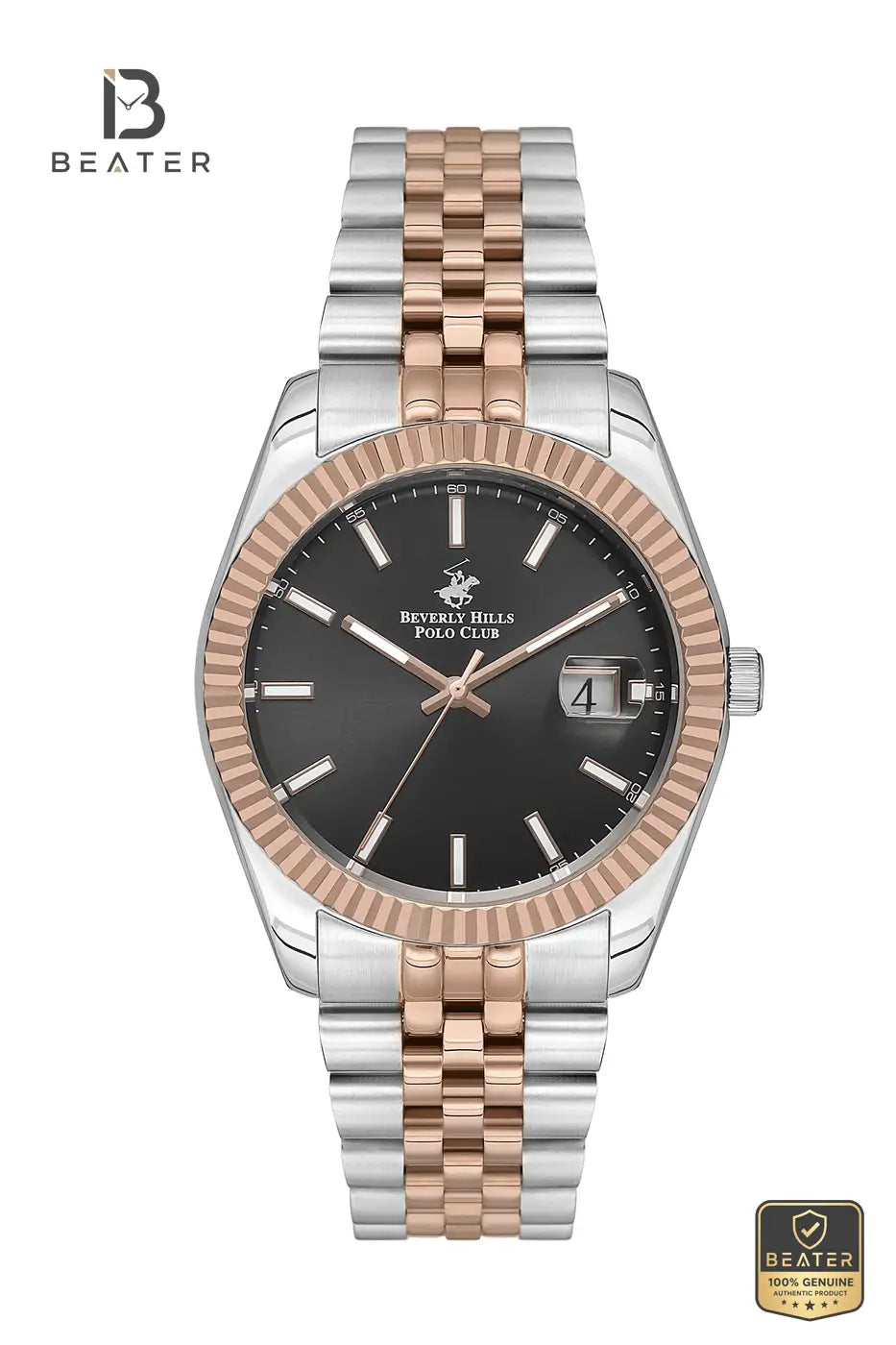 Beverly Hills Polo Club BP3018X.560 Men's Gun Dial Steel Bracelet Watch Front View - Beater