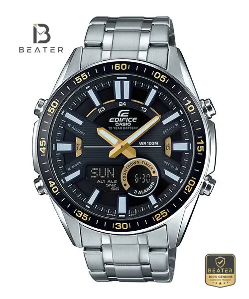 Casio Edifice EFV-C100D-1B Men's Black Dial Watch Front View - Beater