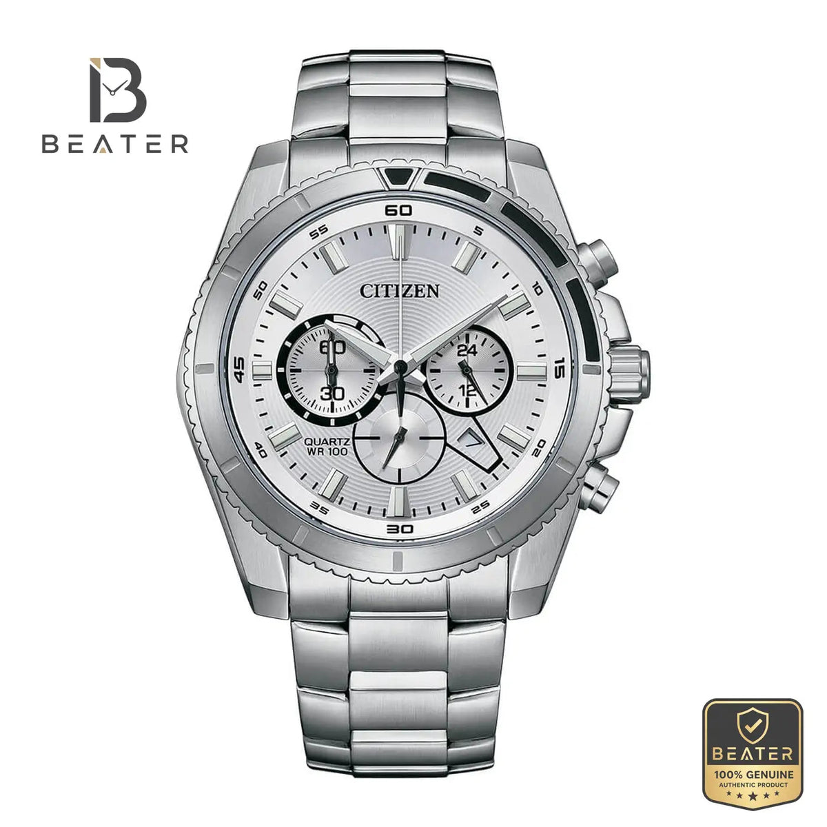 Citizen AN8200-50A Men's Silver Dial Stainless Steel Bracelet Watch Front Dial View - Beater