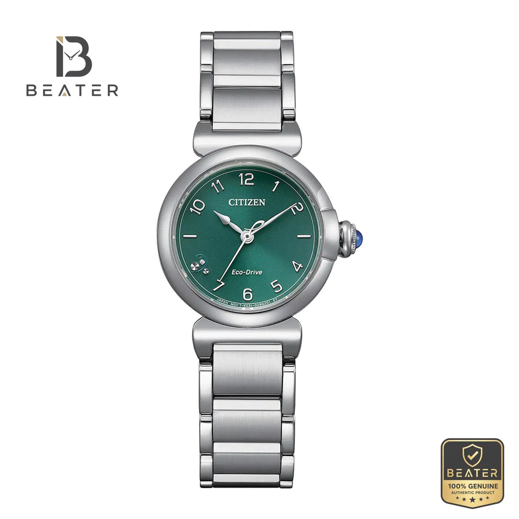 Citizen EM1130-83X Women's Green Dial Watch Front View - Beater