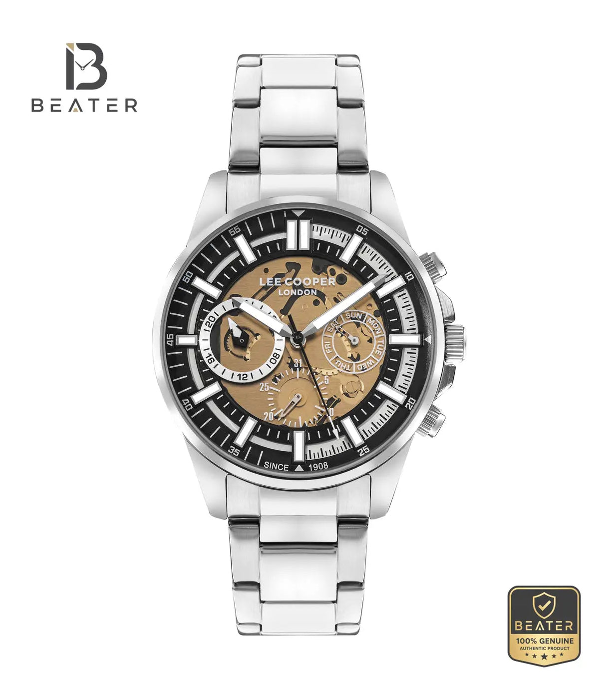 Lee Cooper LC07817.310 Men's Silver Metal Strap Watch Front Dial View - Beater Main image