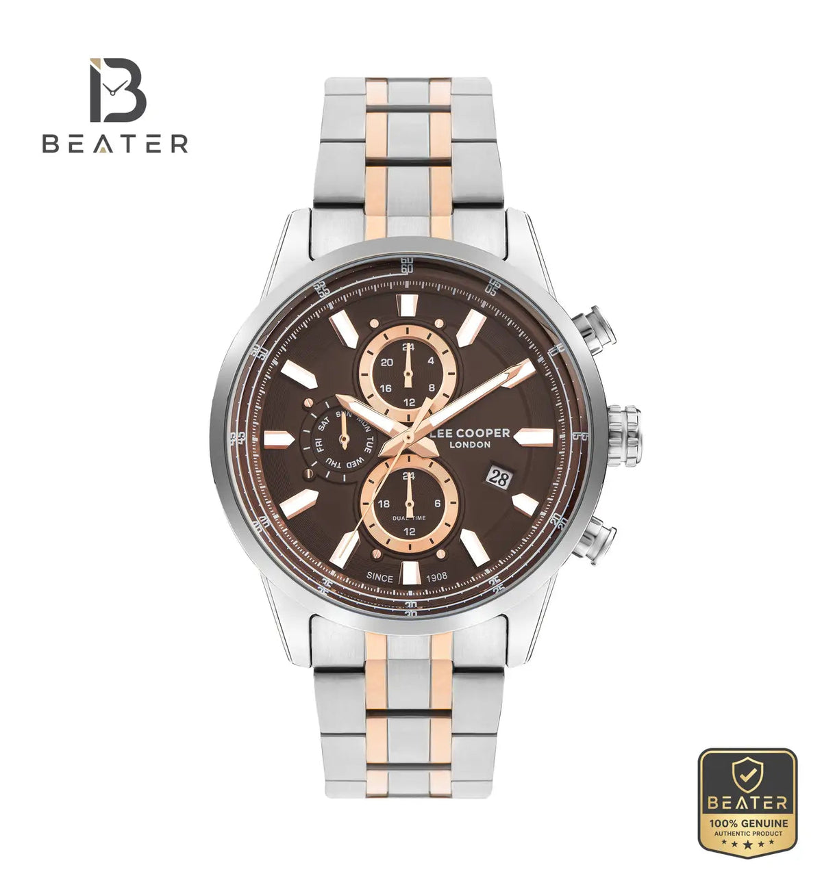 Lee Cooper LC07836.540 Men's Silver/Rose Gold Multifunction Watch Front Dial View - Beater Main image