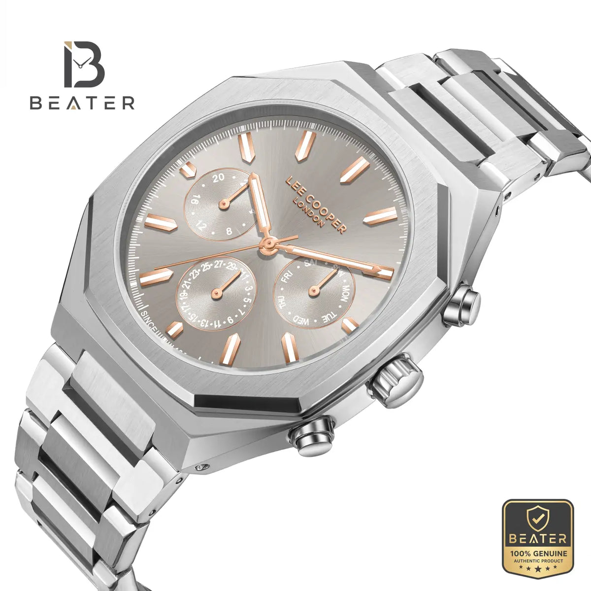 Lee Cooper LC08045.360 Men's Beige Metal Bracelet Watch - View 2 - Beater