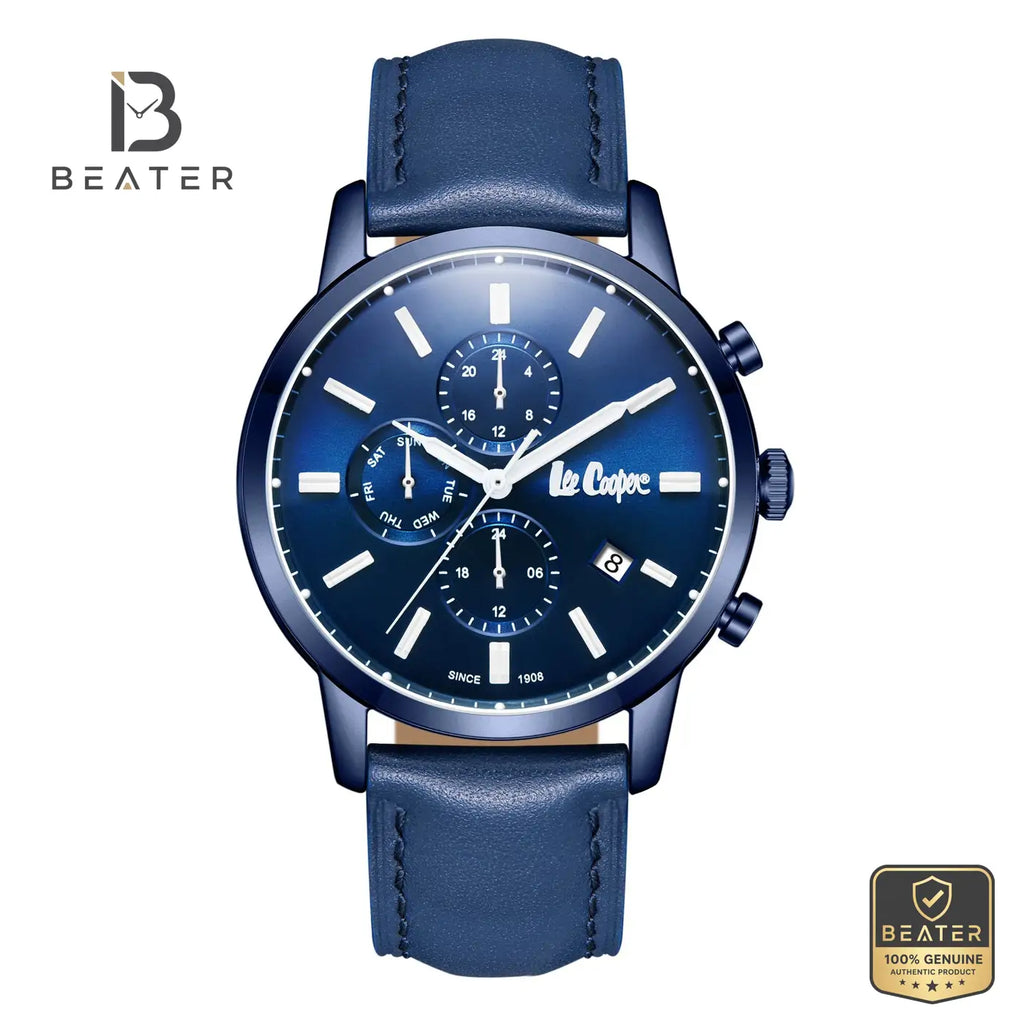 Lee Cooper LC08085.999 Men's Dark Blue Leather Strap Watch - Beater