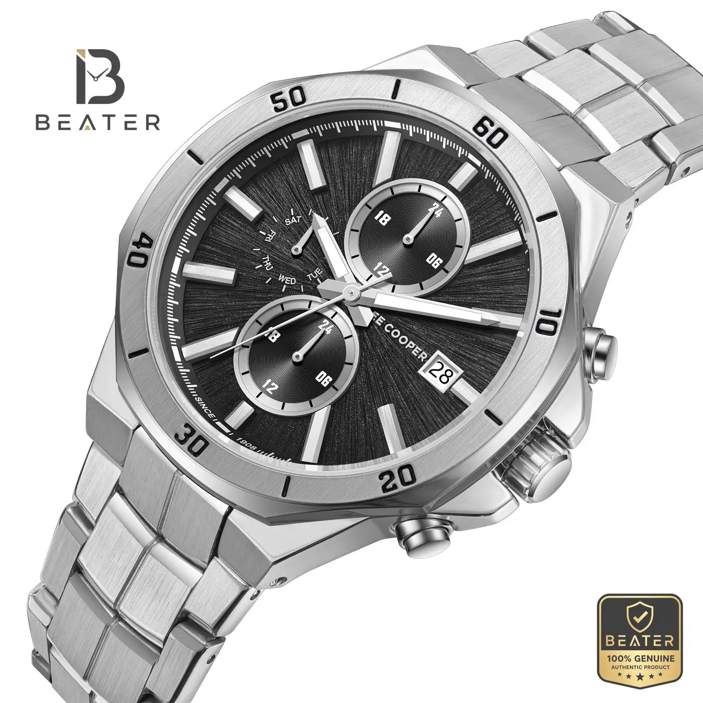Lee Cooper LC08087.350 Men's Black Dial Metal Strap Watch Secondary image