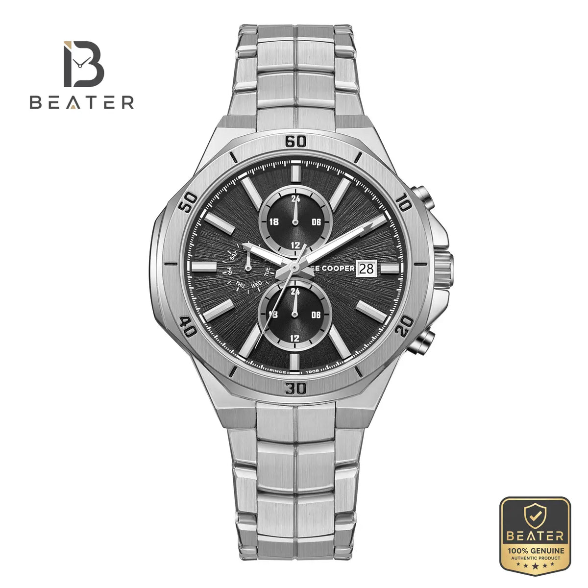 Lee Cooper LC08087.350 Men's Black Dial Metal Strap Watch - Beater