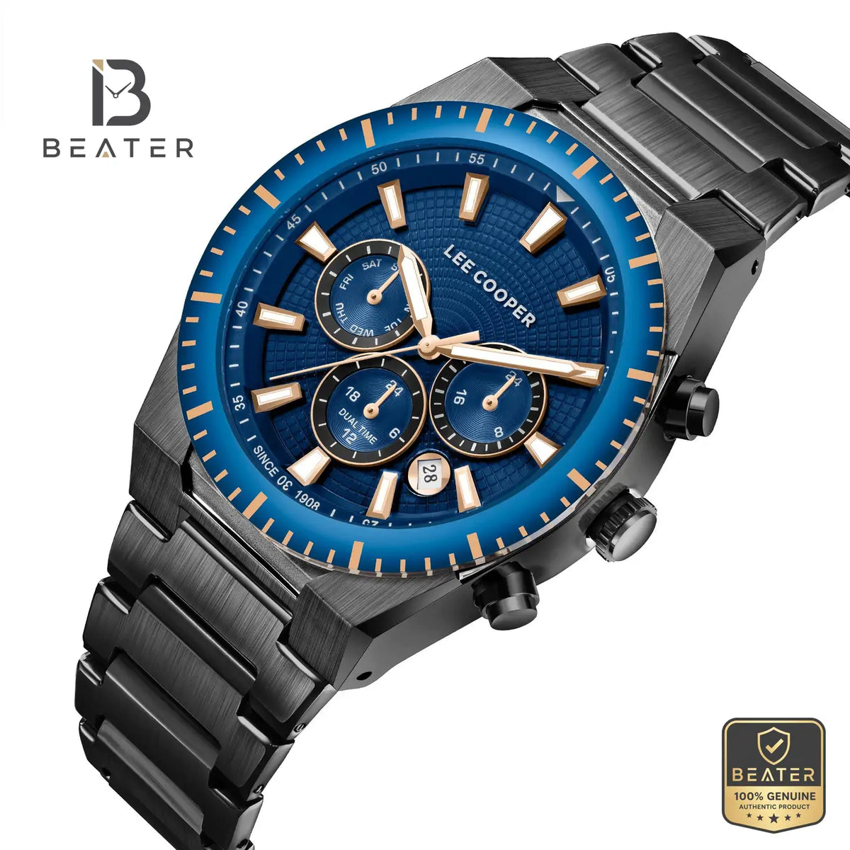 Lee Cooper LC08100.090 Men's Dark Blue Metal Strap Watch - View 2 - Beater
