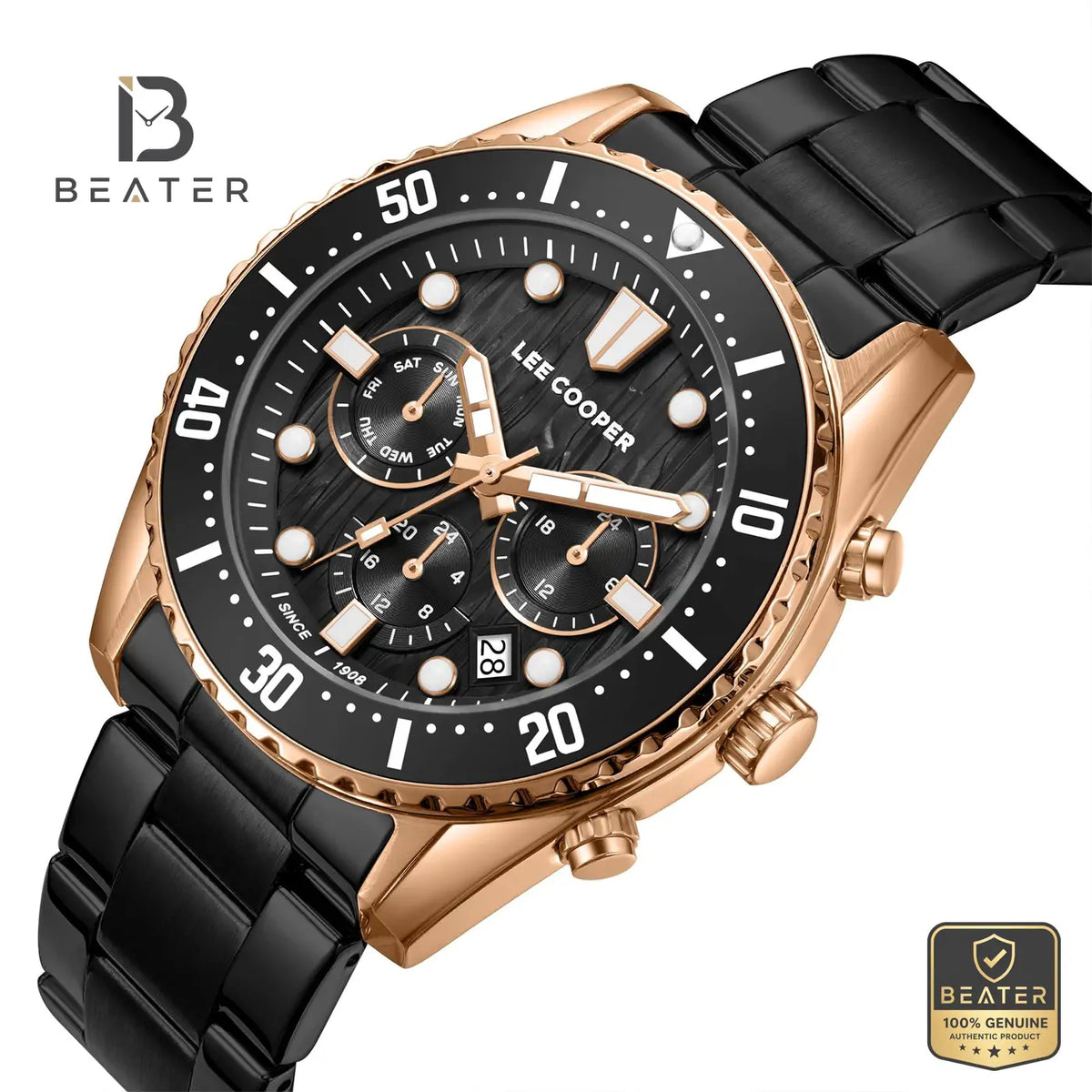 Lee Cooper LC08101.450 Men's Black Dial Metal Bracelet Watch - View 2 - Beater