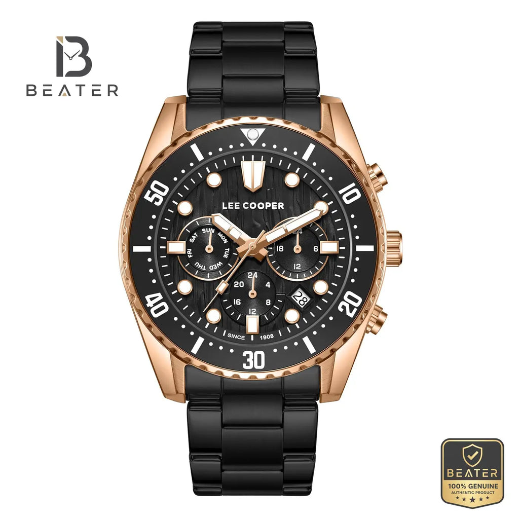 Lee Cooper LC08101.450 Men's Black Dial Metal Bracelet Watch - Beater