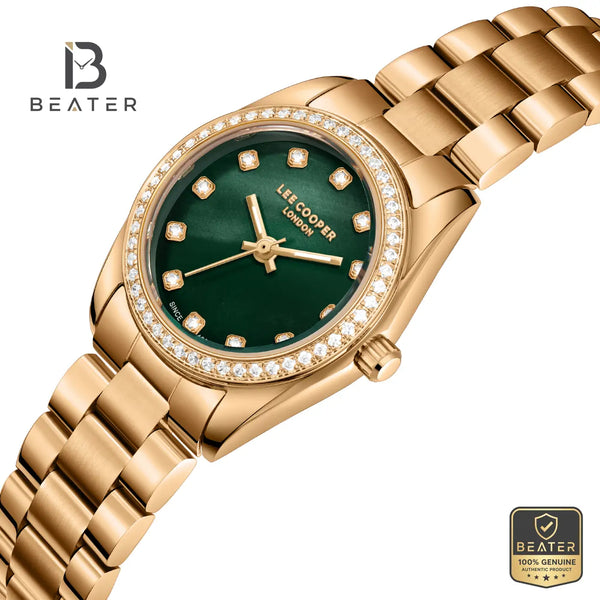 Lee Cooper LC08155.470 Women's Green Mop Rose Gold Metal Strap Watch - View 2 - Beater