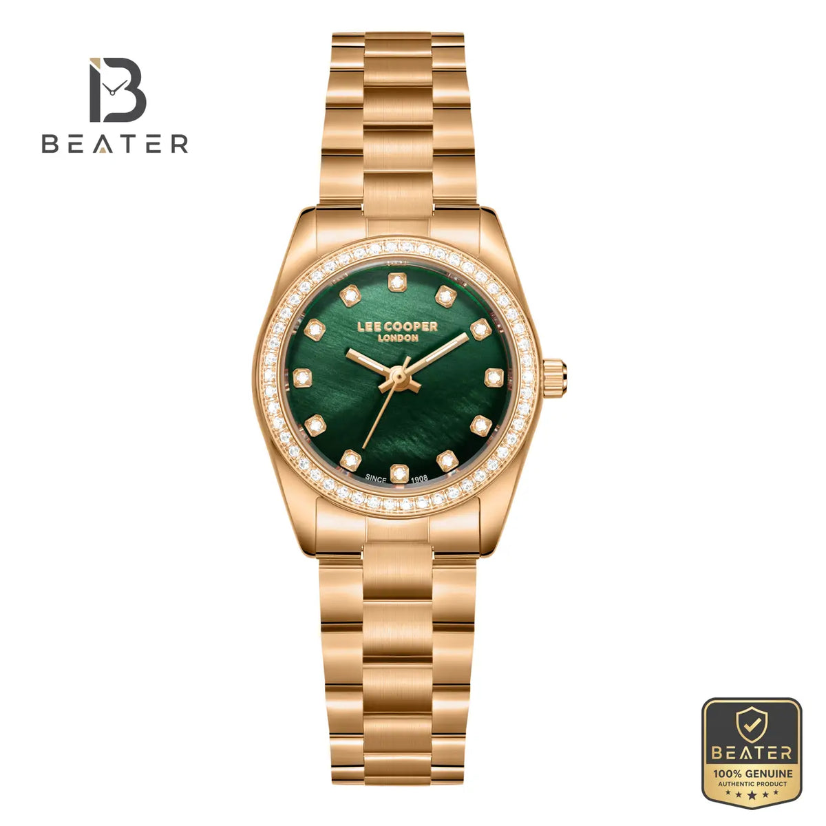 Lee Cooper LC08155.470 Women's Green Mop Rose Gold Metal Strap Watch - Beater Main image