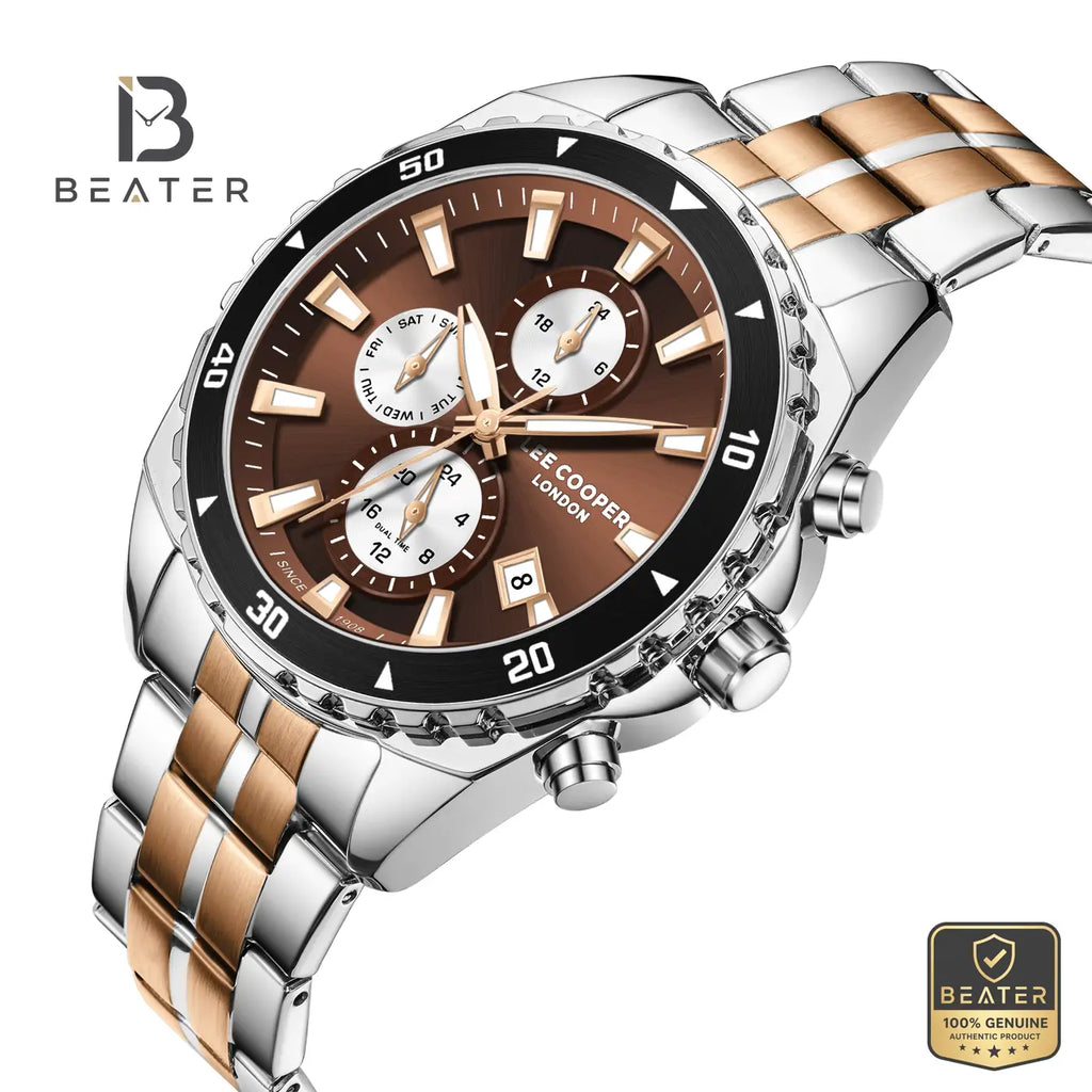 Lee Cooper LC08217.540 Men's Dark Brown/Silver Metal Strap Watch - View 2 - Beater