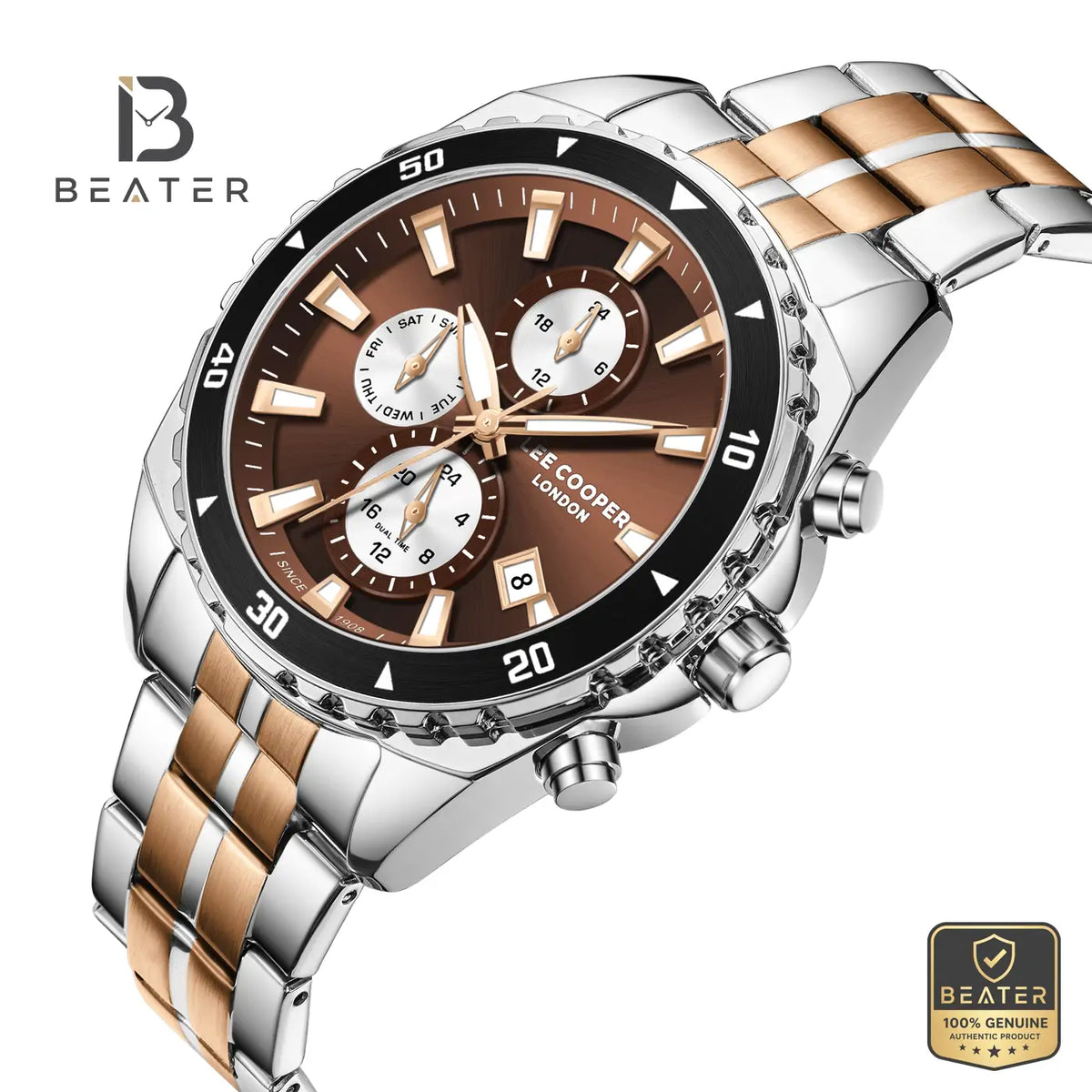 Lee Cooper LC08217.540 Men's Dark Brown/Silver Metal Strap Watch - View 2 - Beater