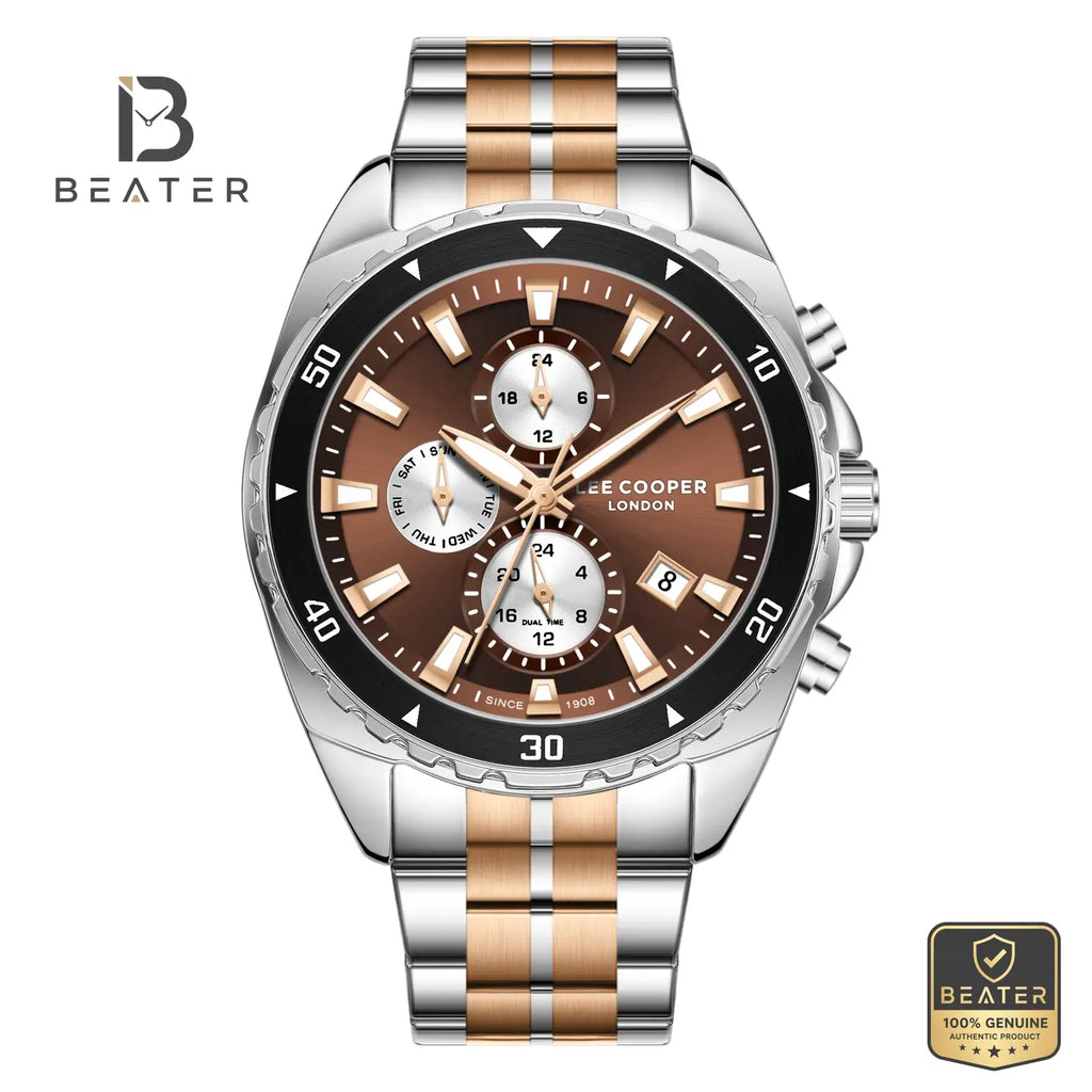 Lee Cooper LC08217.540 Men's Dark Brown/Silver Metal Strap Watch - Beater
