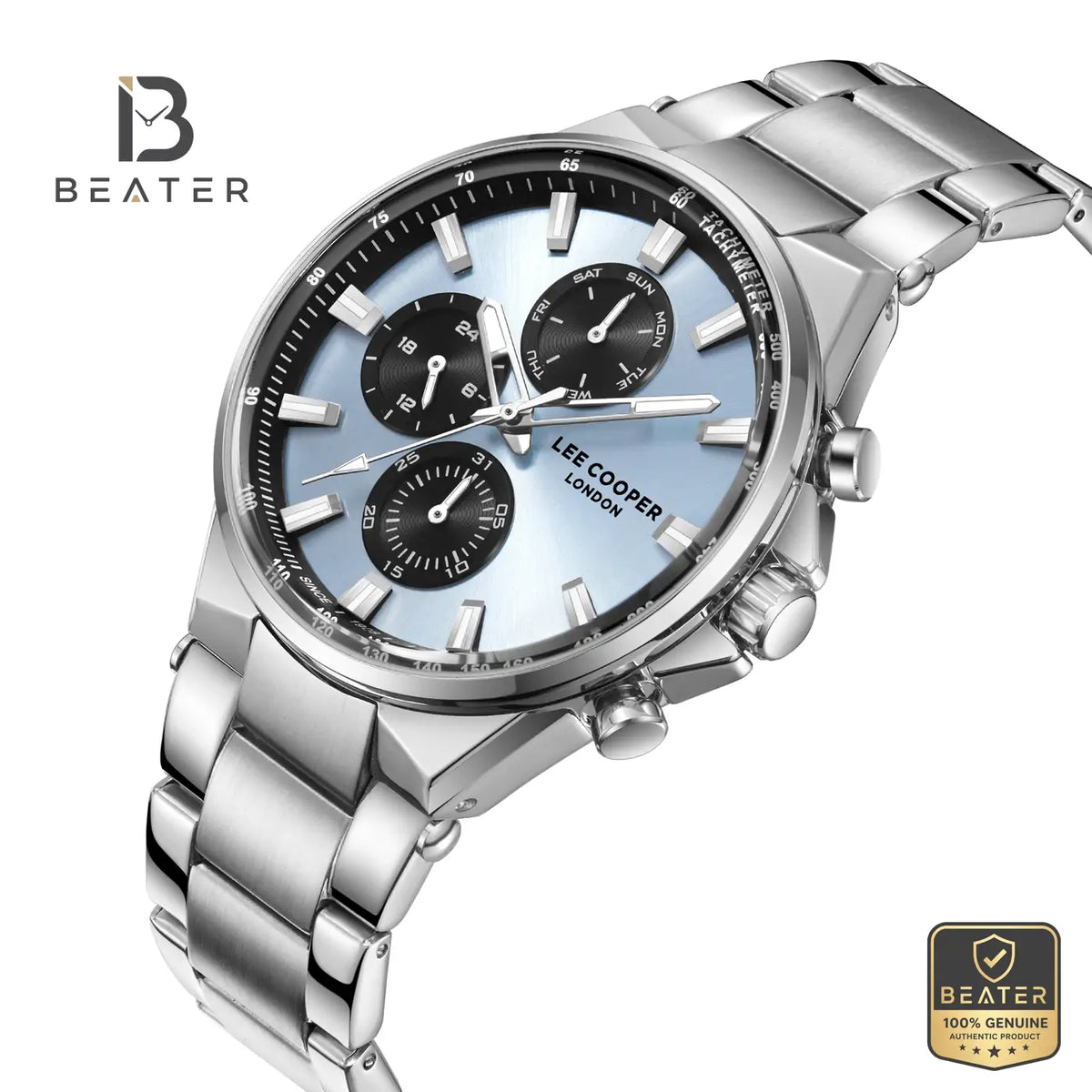 Lee Cooper LC08219.300 Men's Black/Blue Metal Strap Watch - View 2 - Beater
