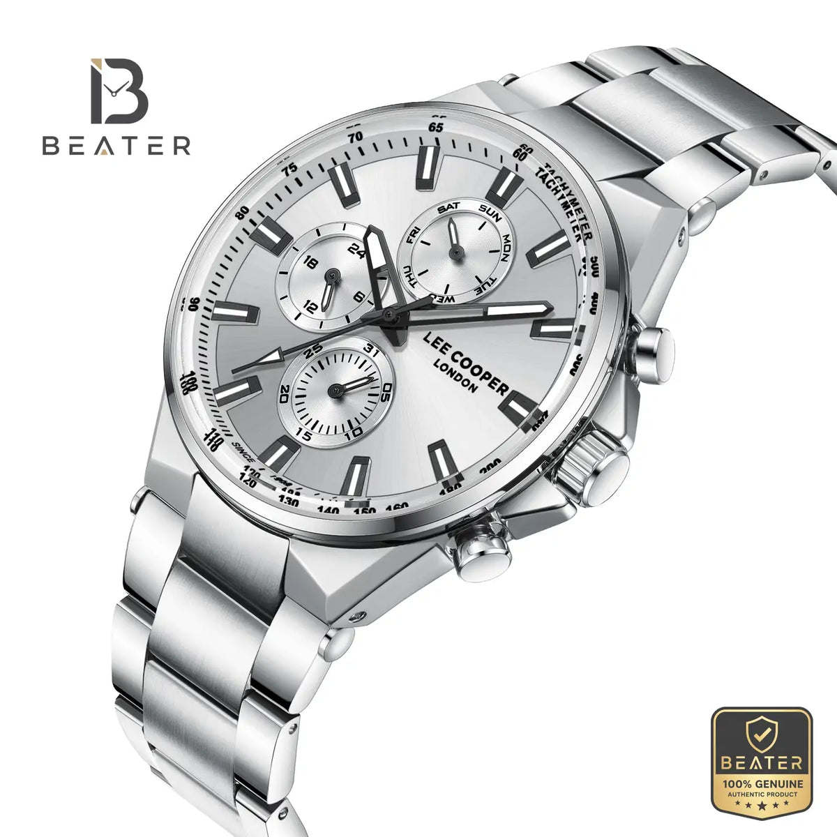 Lee Cooper LC08219.330 Men's Silver Metal Strap Watch - View 2 - Beater