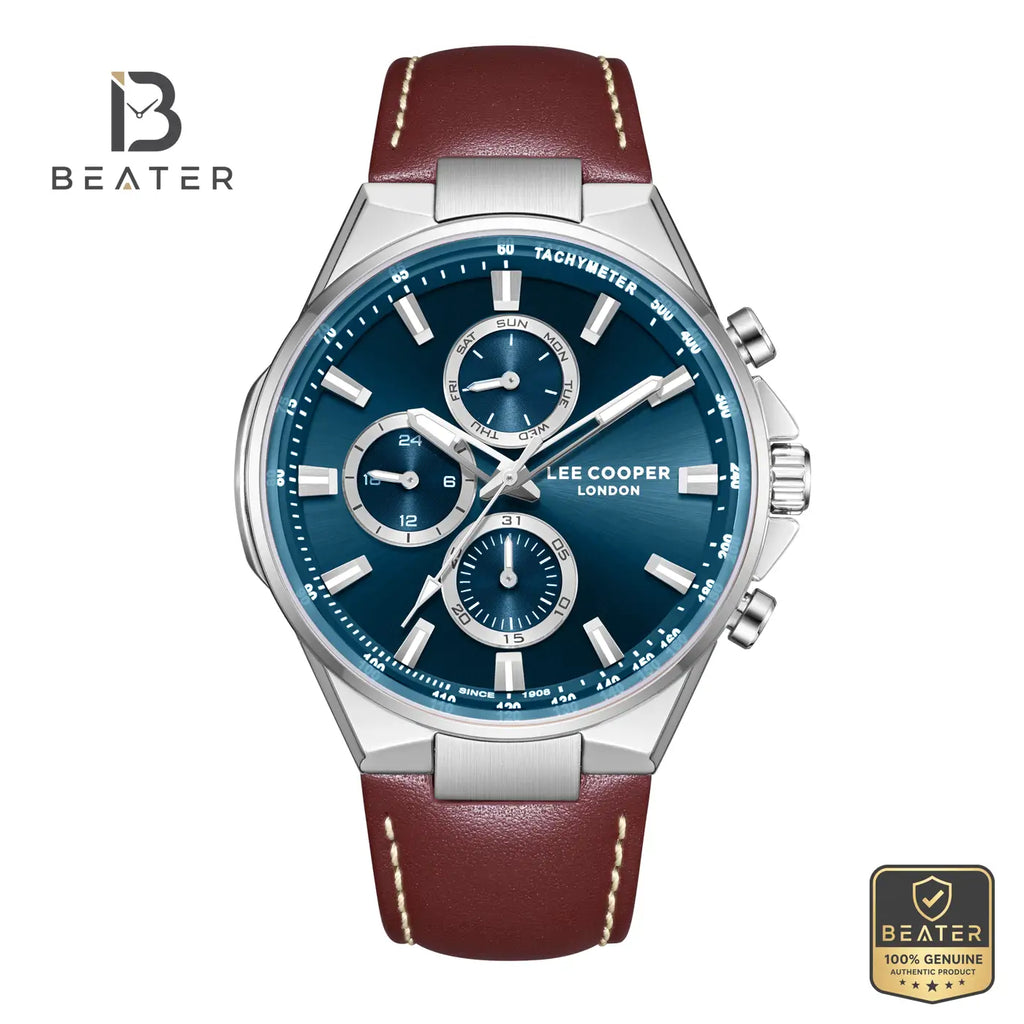 Lee Cooper LC08223.392 Men's Dark Blue Leather Strap Watch - Beater