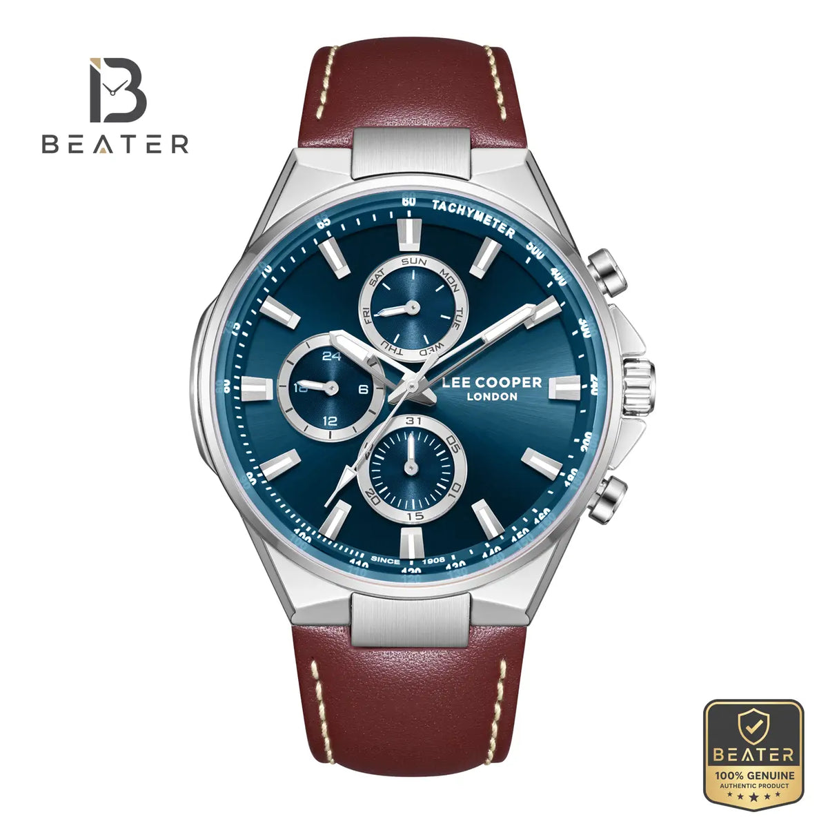 Lee Cooper LC08223.392 Men's Dark Blue Leather Strap Watch - Beater