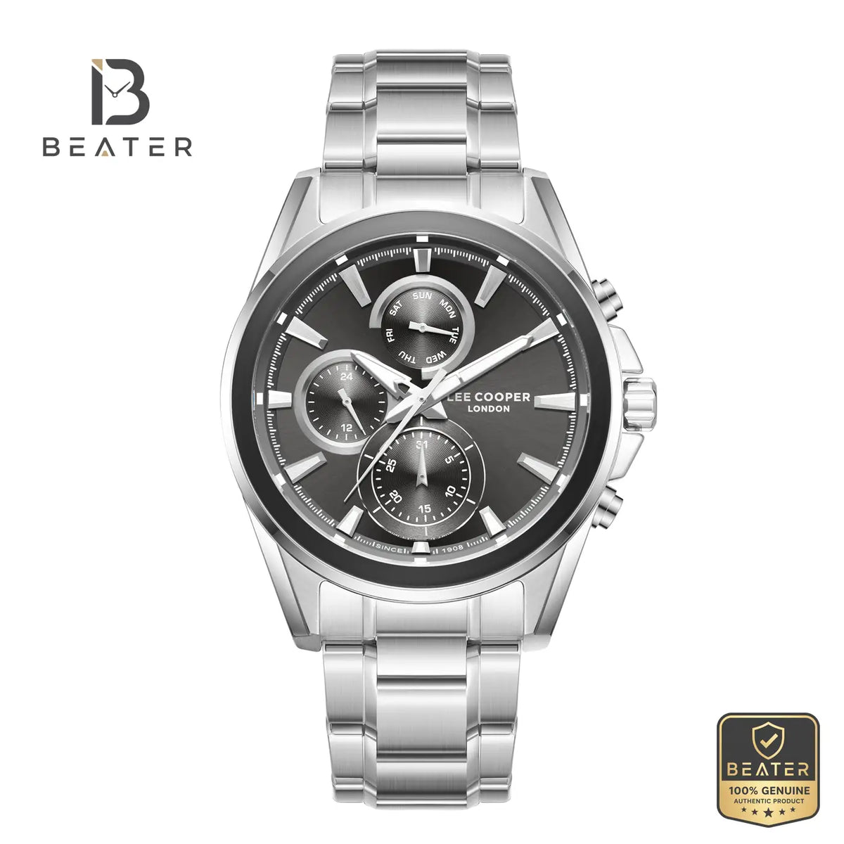Lee Cooper LC08249.350 Men's Black Metal Bracelet Watch - Beater