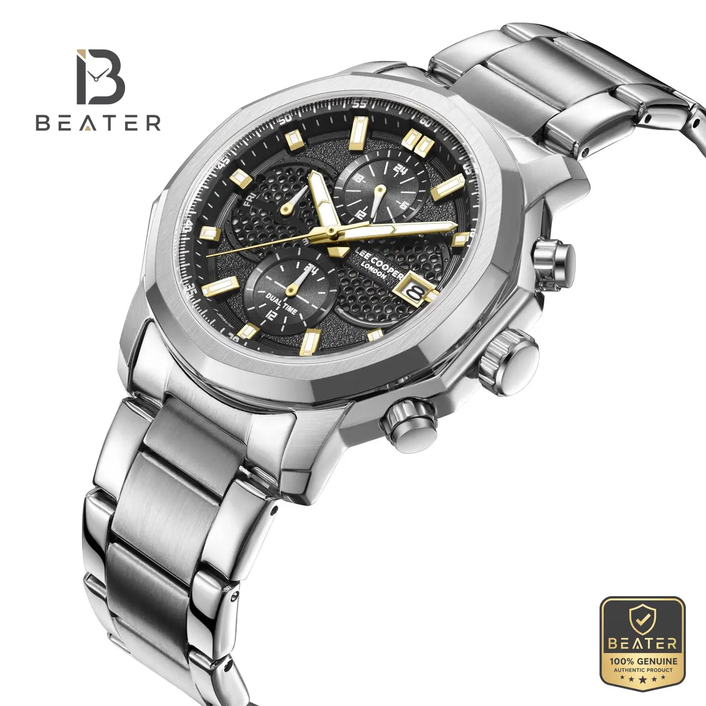 Lee Cooper LC08256.350 Men's Black Silver Metal Strap Watch Secondary image