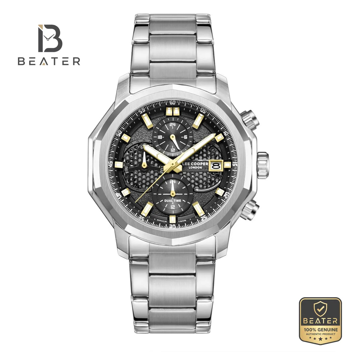 Lee Cooper LC08256.350 Men's Black Silver Metal Strap Watch - Beater