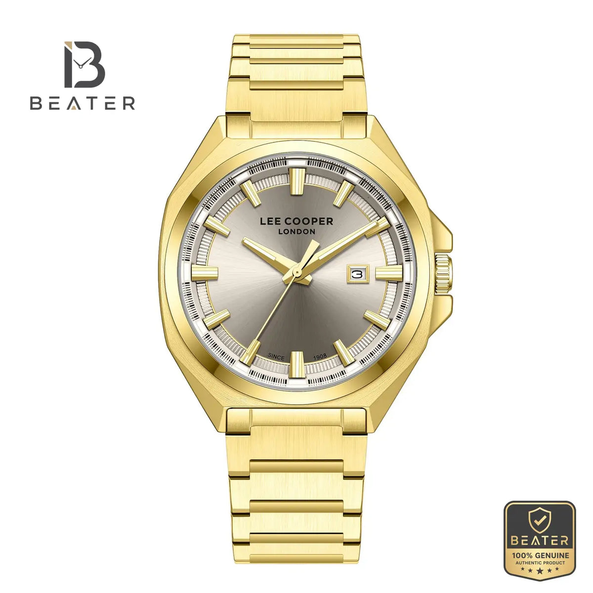 Lee Cooper LC08271.160 Men's Beige Metal Bracelet Watch - Beater