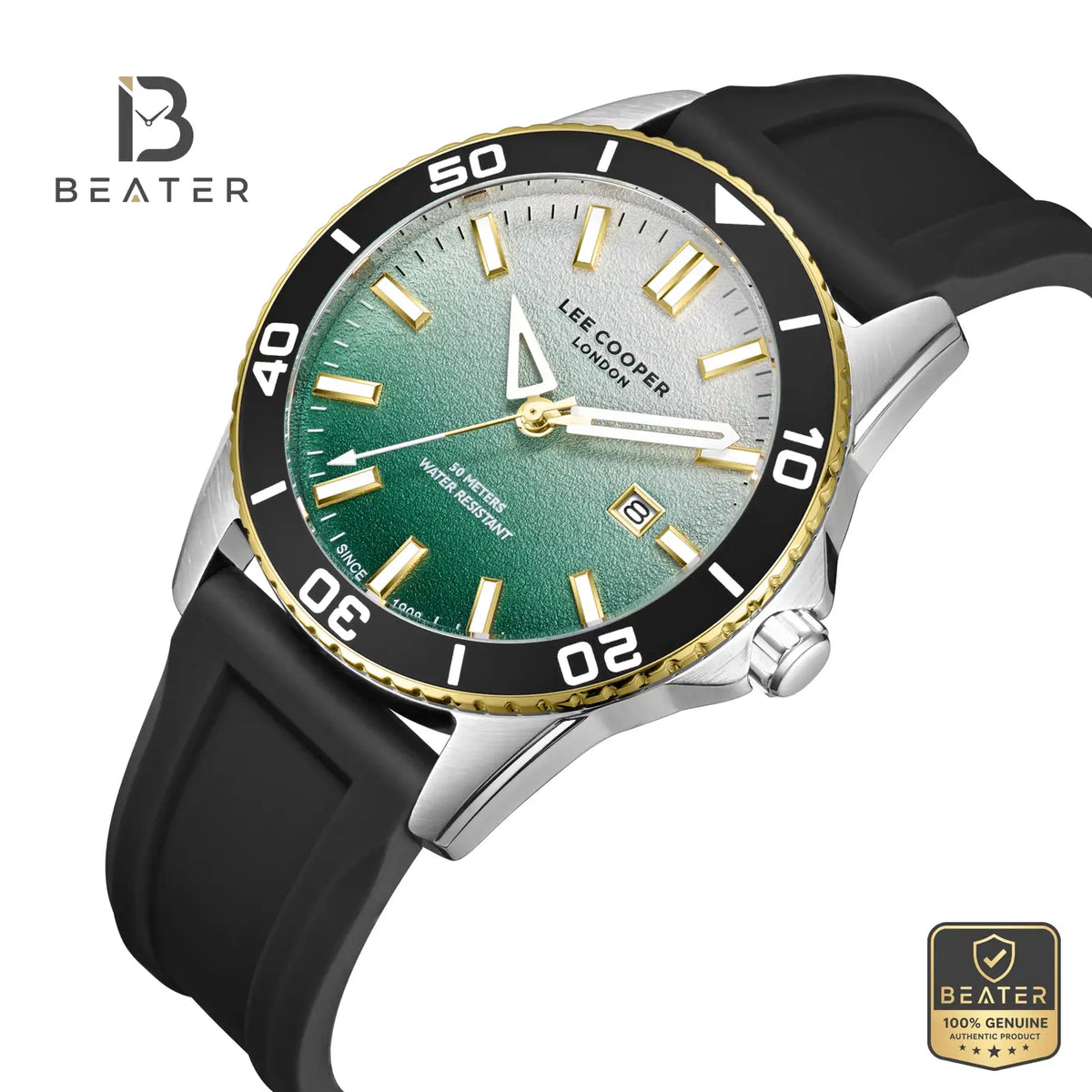 Lee Cooper LC08278.371 Men's Dark Green Silicone Strap Watch - View 2 - Beater