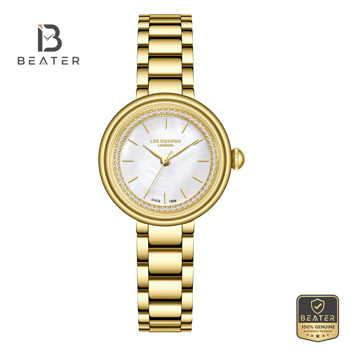 Lee Cooper LC08279.120 Women's White Mother of Pearl Gold Metal Bracelet Watch - Beater