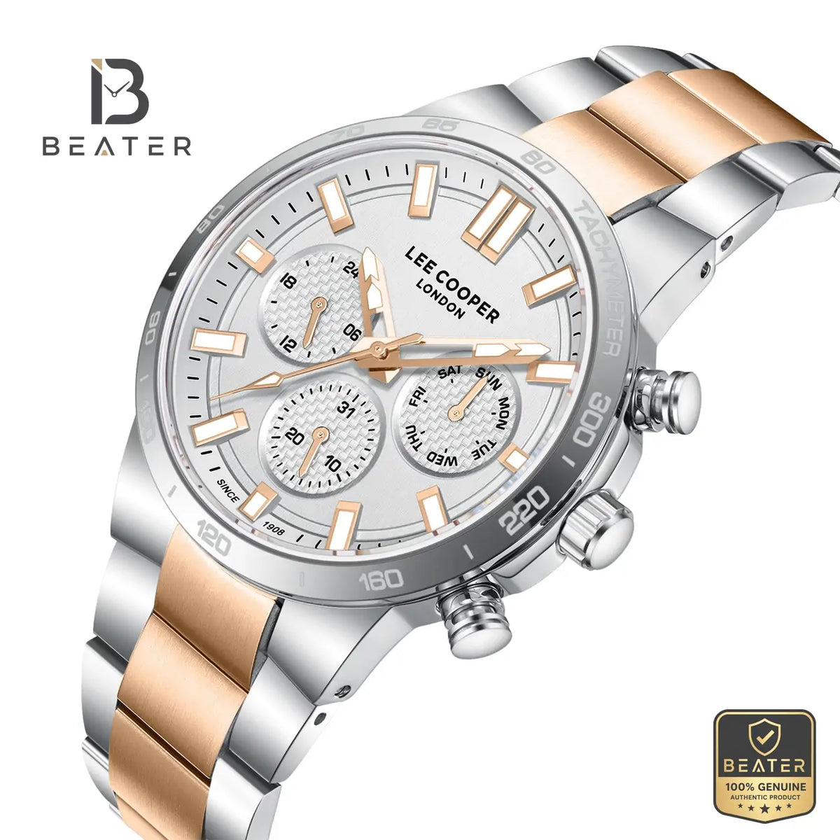 Lee Cooper LC08293.560 Men's Beige Metal Strap Watch - View 2 - Beater