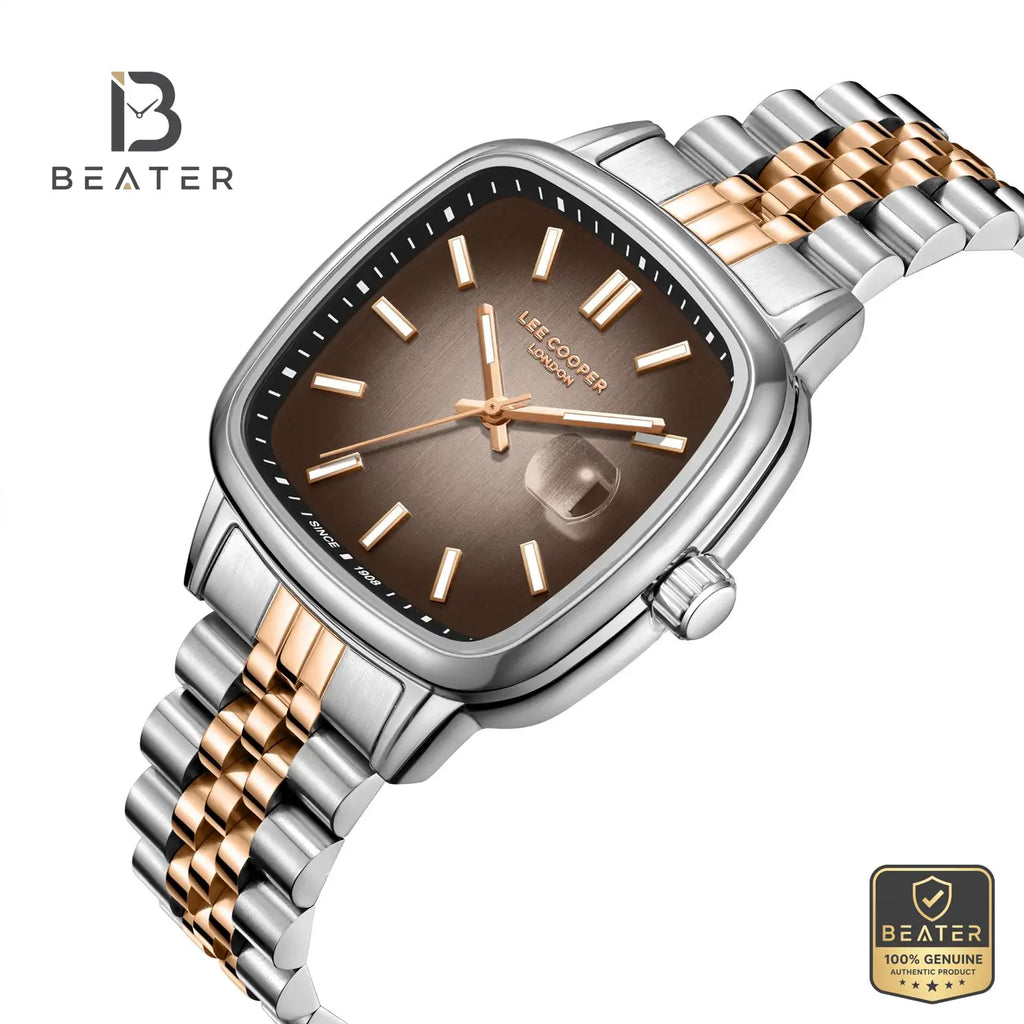 Lee Cooper LC08306.560 Men's Dark Brown Beige Metal Bracelet Watch - View 4 - Beater