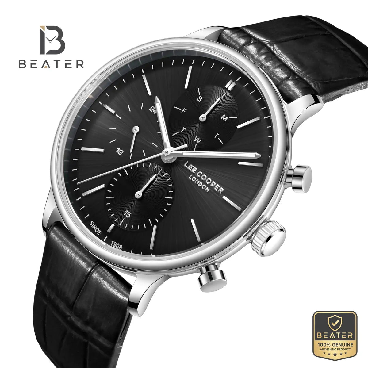 Lee Cooper LC08333.351 Men's Black Leather Strap Watch - View 2 - Beater