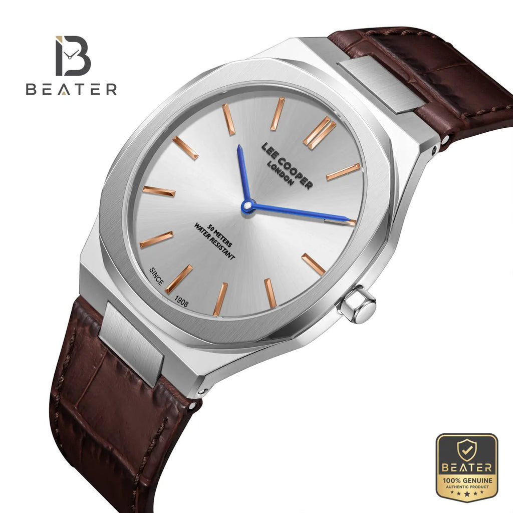 Lee Cooper LC08336.332 Men's Silver Leather Strap Watch - View 2 - Beater